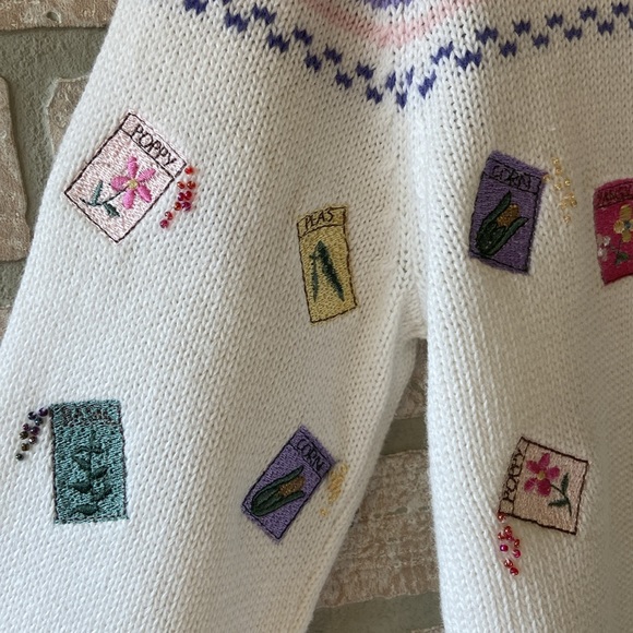 Vintage 90s Nordstrom Spring Garden Seed Embroidered Cardigan Sweater - Picture 7 of 9